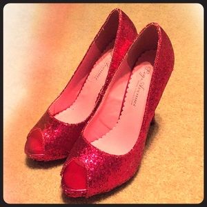 Hot pink glitter leg avenue peep toe heels